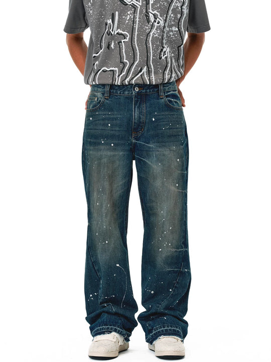 EVILKNIGHT(EK) Aged Splatter Ink Flared Denim Jeans | Face 3 Face