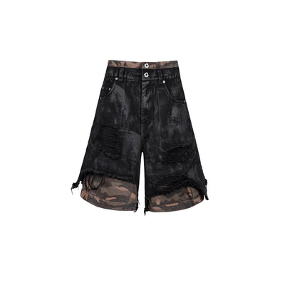 UNDERWATER Double Layer Damage Black Cargo Denim Shorts | Baggy Jorts | Face 3 Face