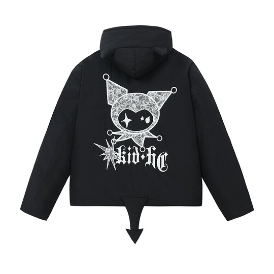 Harsh and Cruel Devil Lace Patch Embroidery Hooded Puffer Jacket | Face 3 Face