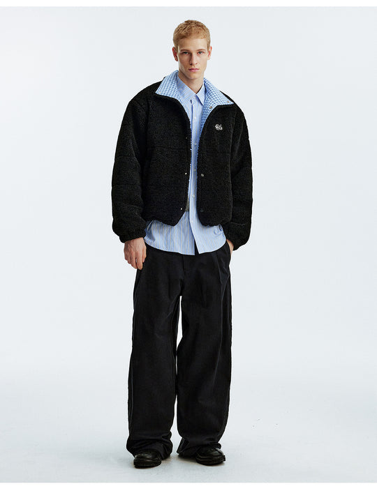 MEDM Plaid Trim Sherpa Short Jacket | Face 3 Face