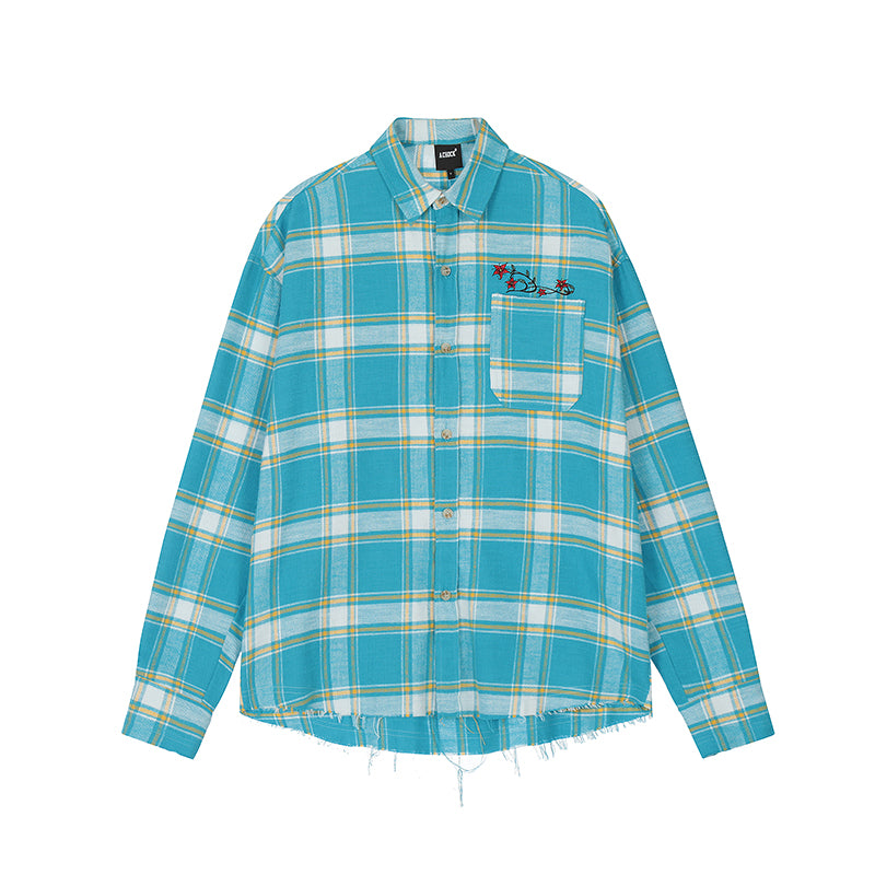 Achock Embroidery Fringe Plaid Long Sleeve Shirt | Face 3 Face