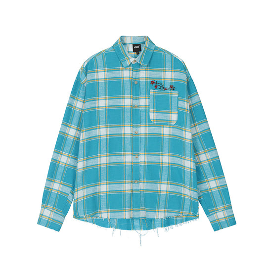 Achock Embroidery Fringe Plaid Long Sleeve Shirt | Face 3 Face