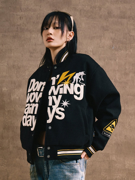Remedy Lightning Embroidered Varsity Jacket | Face 3 Face