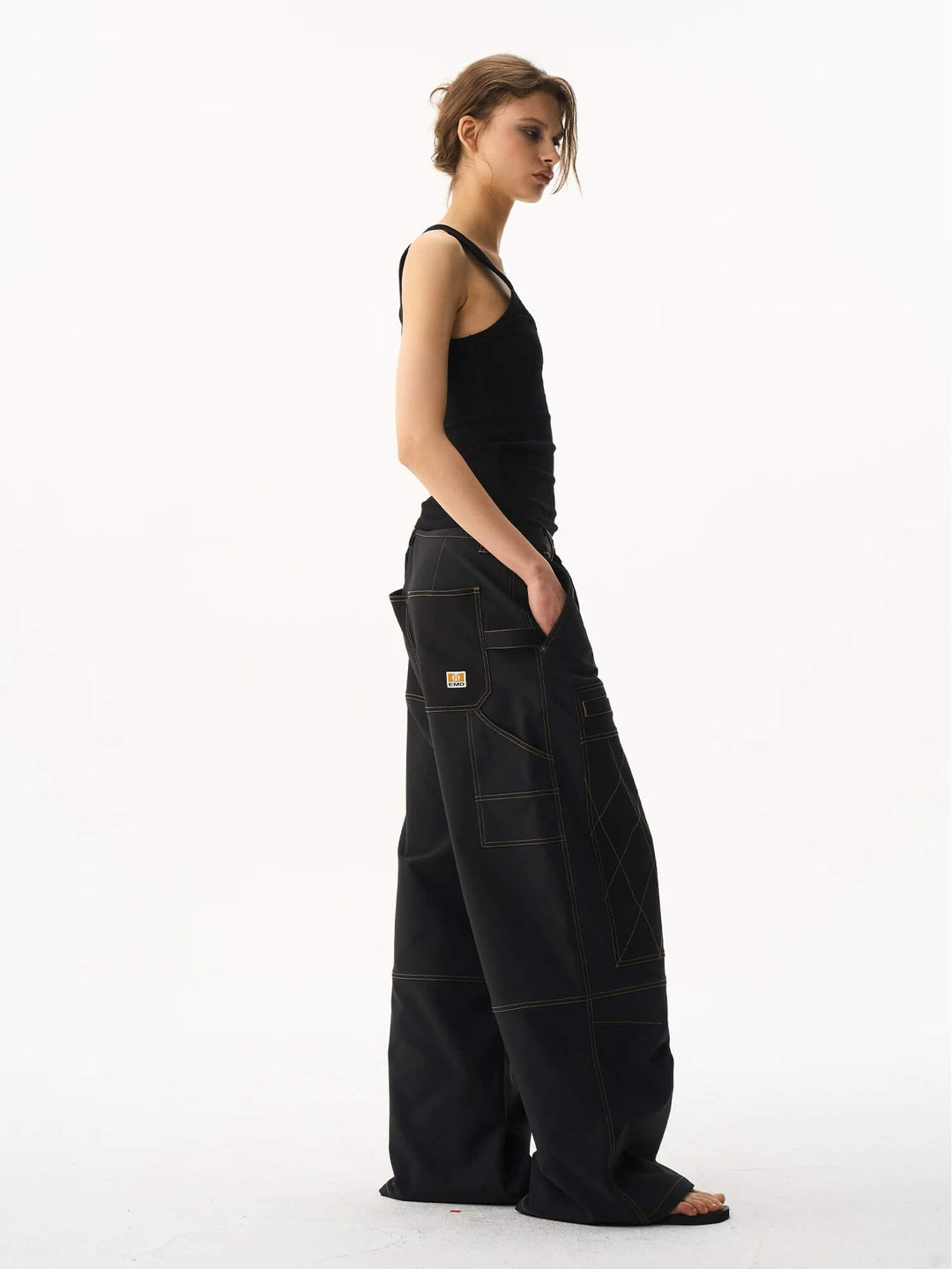 EXITMODE BY BLIND NO PLAN Contrast Quilted Stitch Double Knee Baggy Pants | Face 3 Face