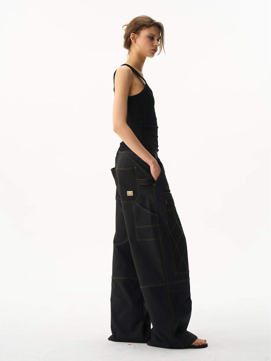 EXITMODE BY BLIND NO PLAN Contrast Quilted Stitch Double Knee Baggy Pants | Face 3 Face
