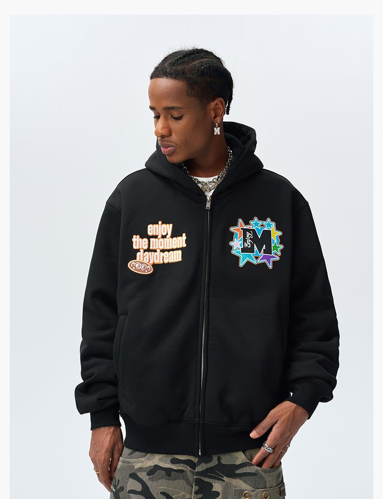 MEDM Blooming Star Embroidered Zip-Up Hoodie | Face 3 Face