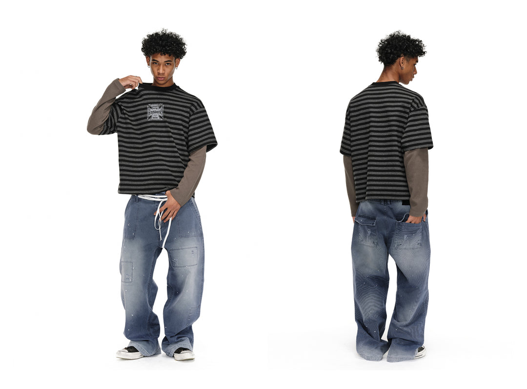 ANTIDOTE Cross Slogan Striped Layered Long Sleeve Tee | Face 3 Face