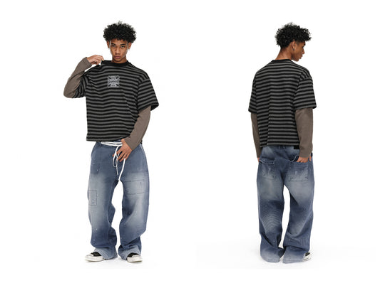 ANTIDOTE Cross Slogan Striped Layered Long Sleeve Tee | Face 3 Face