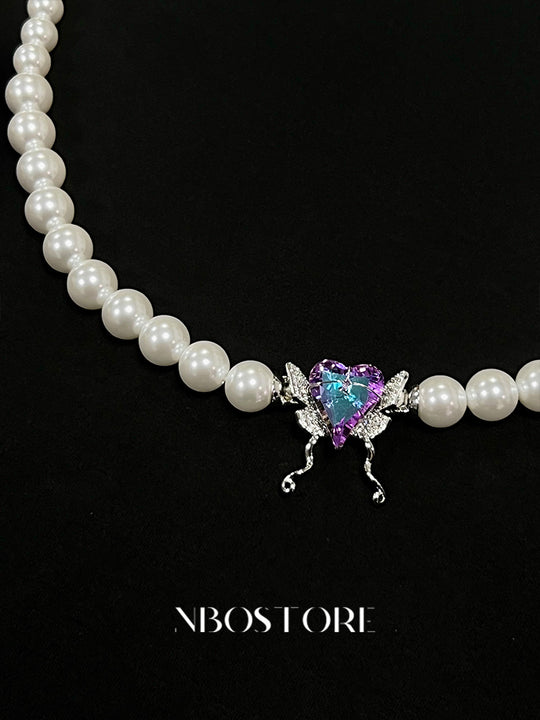 Nbostore Butterfly Heart Zirconia Match Beads Necklace