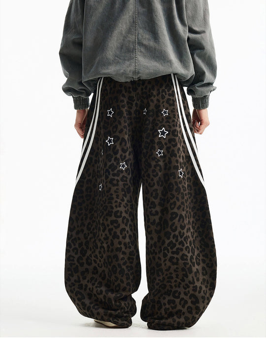 MEDM Leopard Print Star Embroidered Baggy Sweatpants | Face 3 Face
