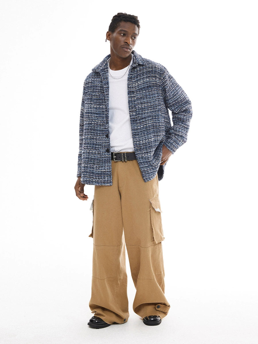 EMPTY REFERENCE Tweed Plaid Blue Long Sleeve Shirt | Face 3 Face