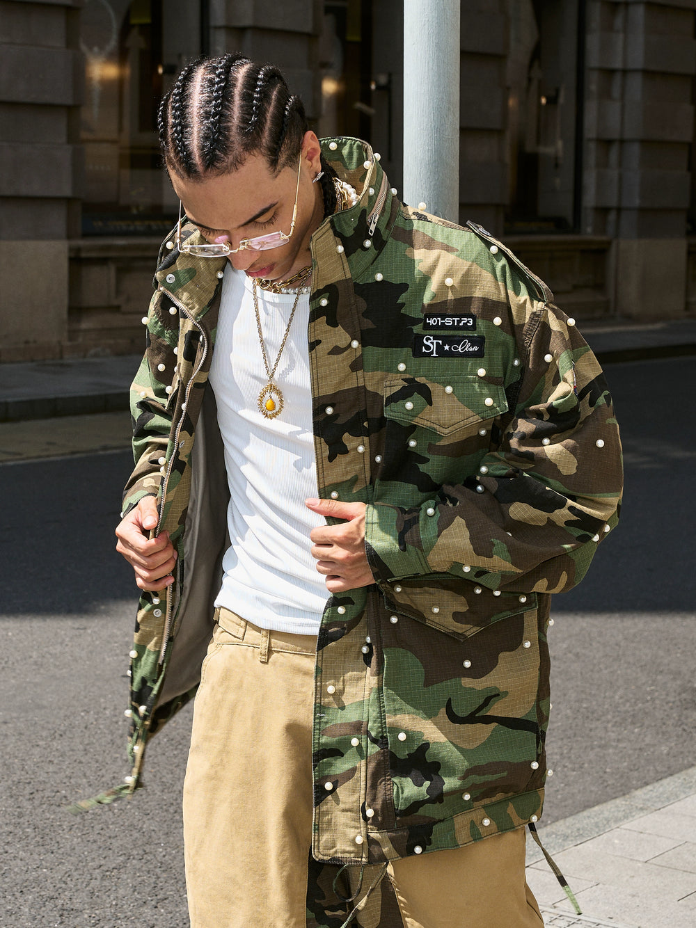 STEEPC Camouflage Pearl Studded M65 Field Jacket | Face 3 Face