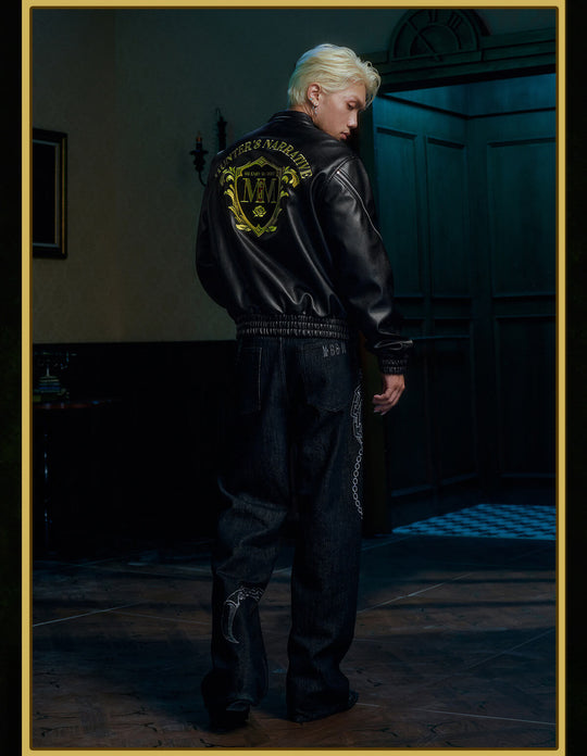 MEDM × HUNTER×HUNTER Hunter Association Logo PU Leather Jacket