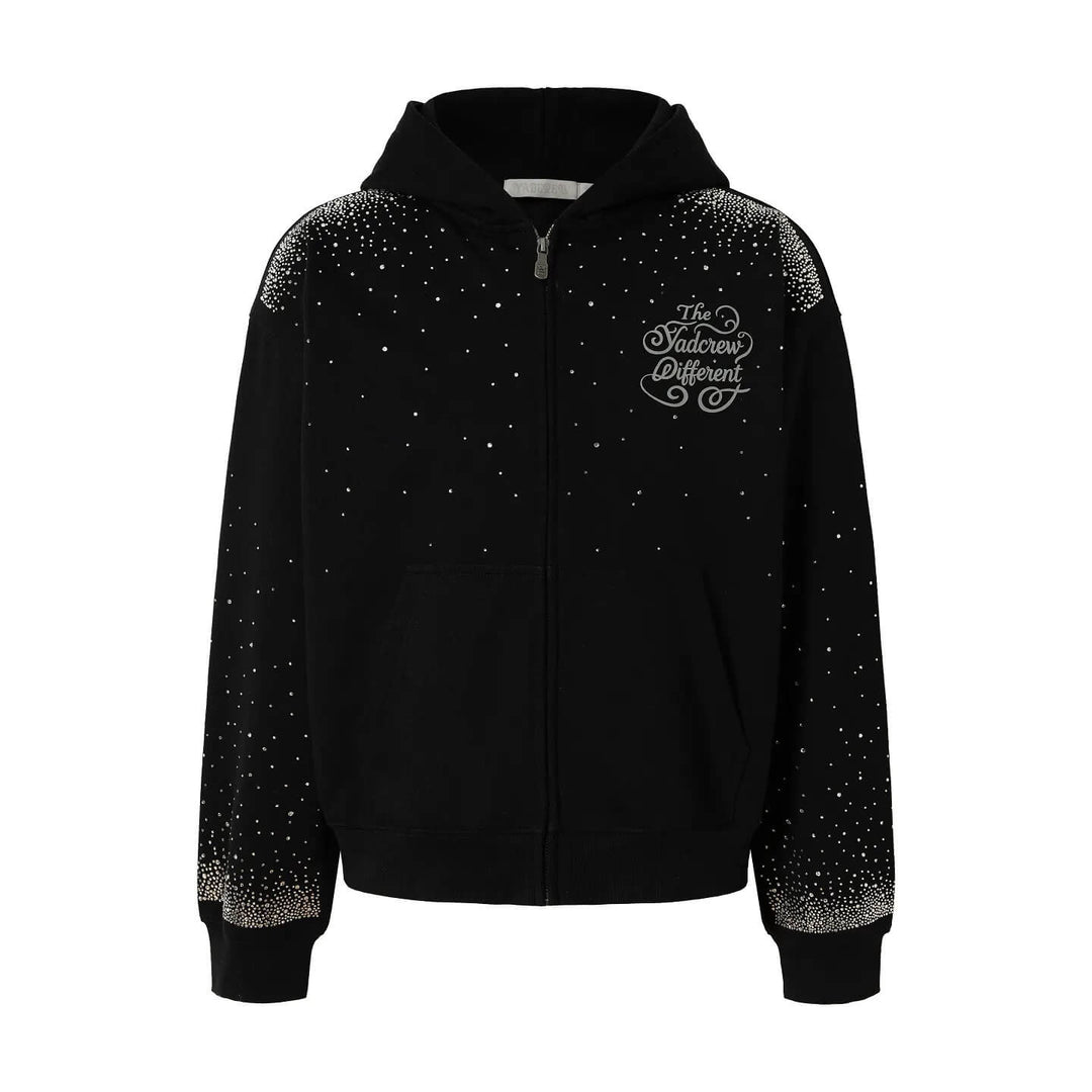 YADcrew All Over Gradient Rhinestone Zip Up Hoodie | Face 3 Face