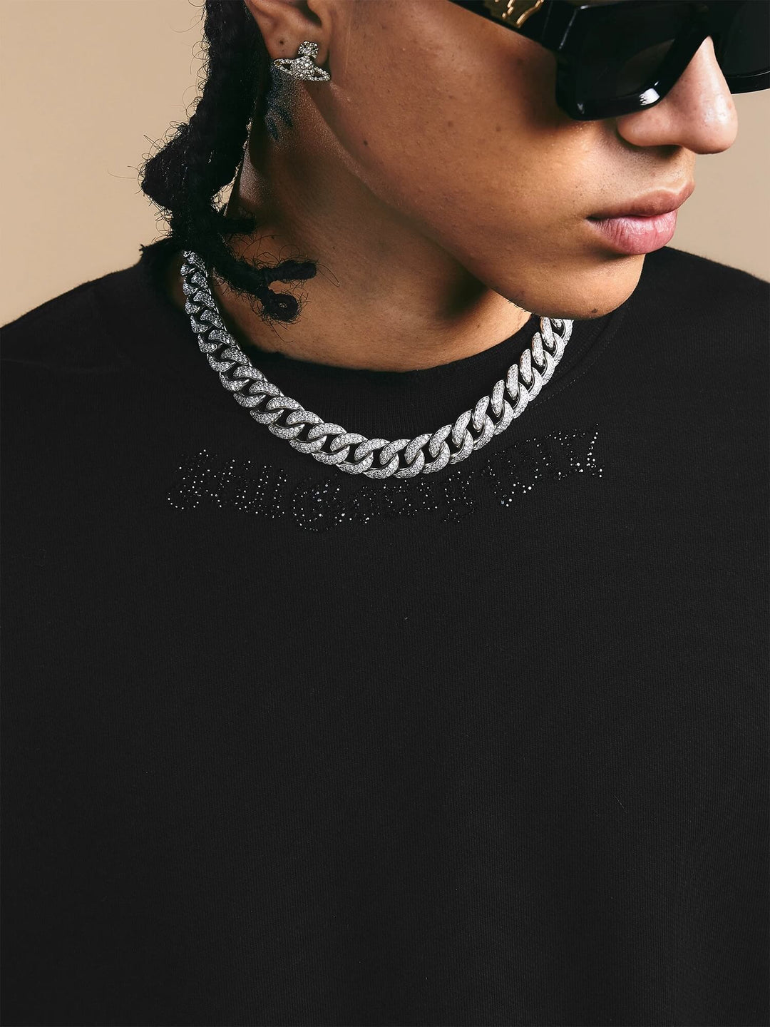 1807 Rhinestone Embellished Neckline Sweatshirt | Face 3 Face