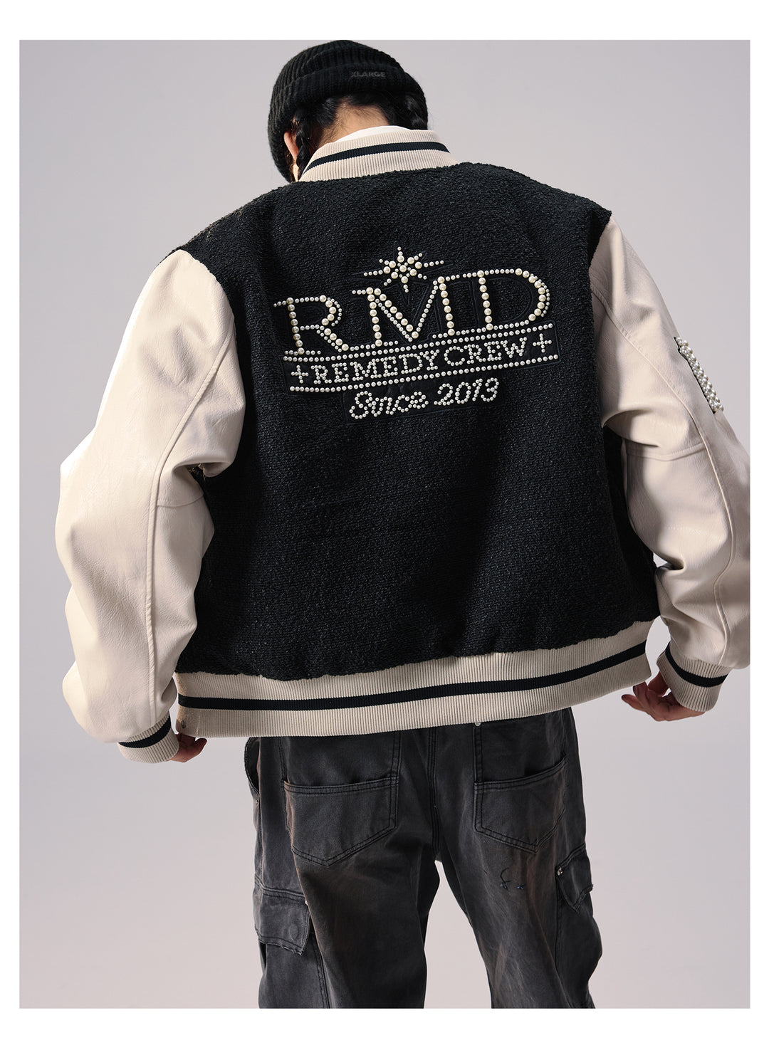 Remedy RMD Pearl Embroidered Leather Varsity Jacket | Face 3 Face