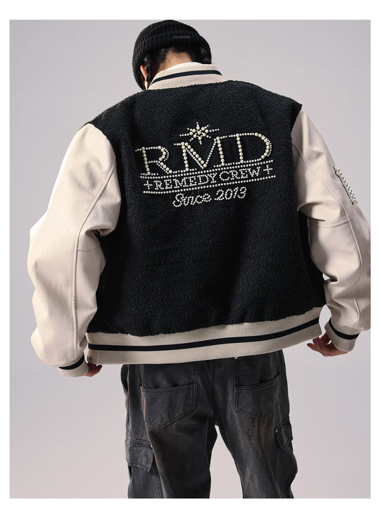 Remedy RMD Pearl Embroidered Leather Varsity Jacket | Face 3 Face