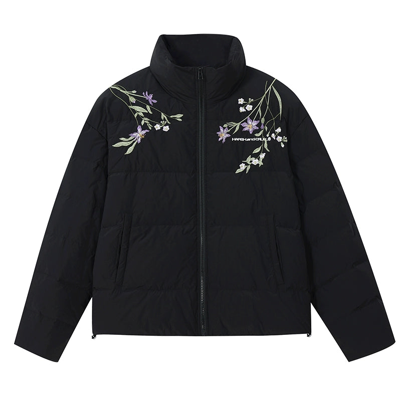 Harsh and Cruel Floral Embroidery Zip HACR Down Jacket | Face 3 Face