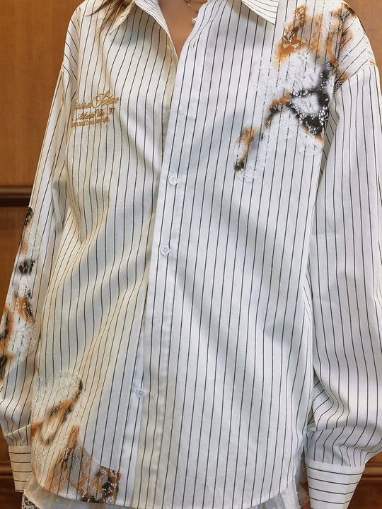 Harsh and Cruel Burnout Lace Embroidered Striped Long Sleeve Shirt | Face 3 Face