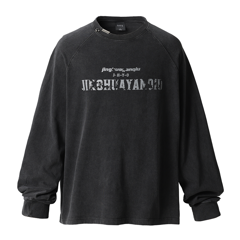 JHYQ Washed Letters Logo Printing Long Sleeved Tee