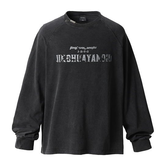 JHYQ Washed Letters Logo Printing Long Sleeved Tee