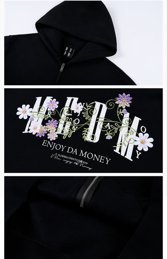 MEDM Floral Logo Embroidered Zip Up Hoodie | Face 3 Face