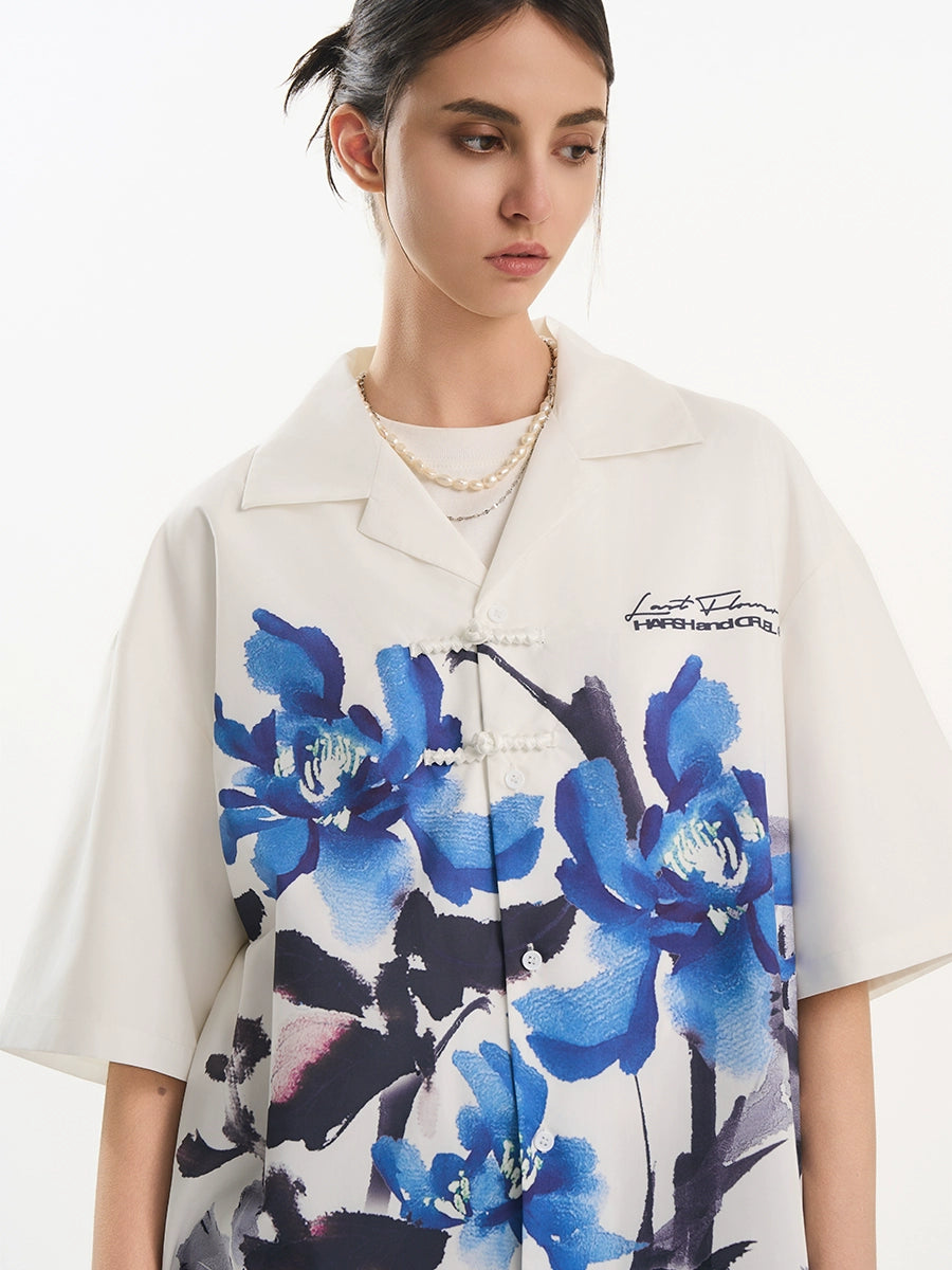 Harsh and Cruel Ink Floral Print Knots Shirt