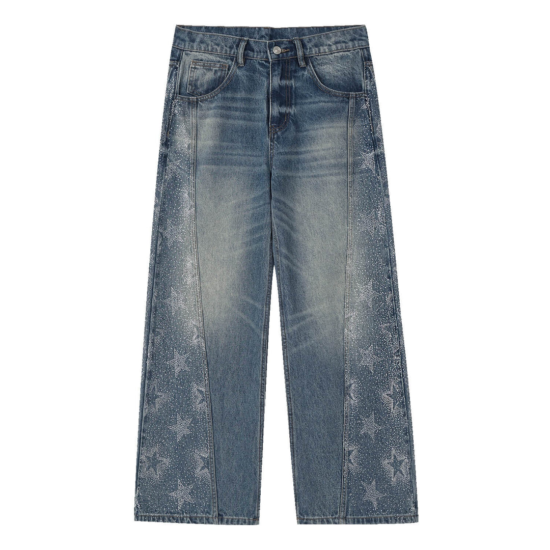 MEDM Rhinestone Star Washed Baggy Jeans | Face 3 Face