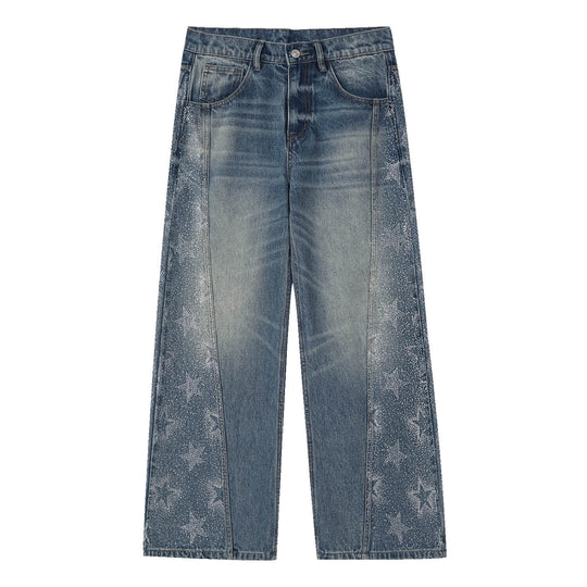 MEDM Rhinestone Star Washed Baggy Jeans | Face 3 Face