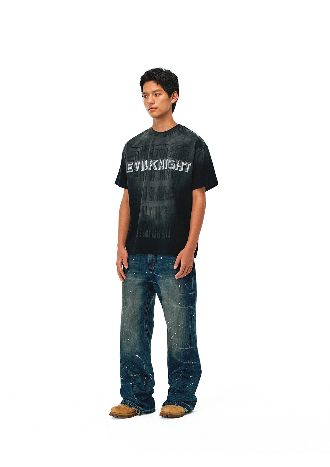 EVILKNIGHT(EK) Aged Splatter Ink Flared Denim Jeans | Face 3 Face