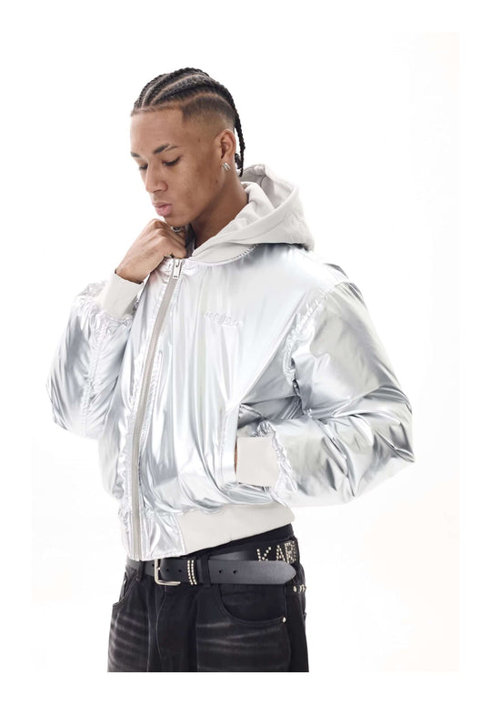 KARMANISTIC Embroidered Hooded Puffer Bomber Jacket | Face 3 Face