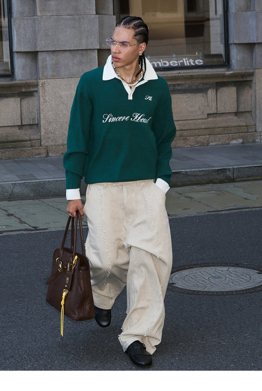 STEEPC Contrast Lapel Polo Knit Sweater | Face 3 Face