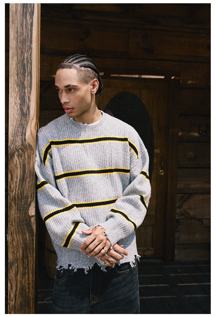 Remedy Striped Distressed Knit Sweater | Face 3 Face