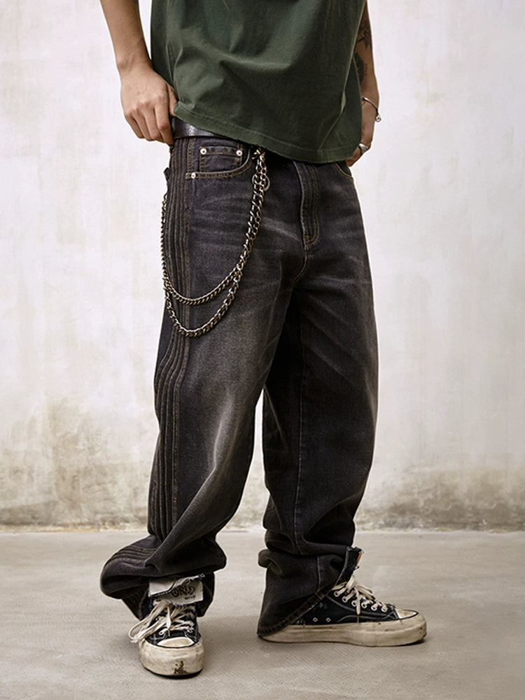 Remedy Double Layer Back Pocket Side Stitch Washed Jeans | Face 3 Face