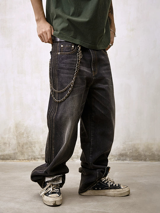 Remedy Double Layer Back Pocket Side Stitch Washed Jeans | Face 3 Face