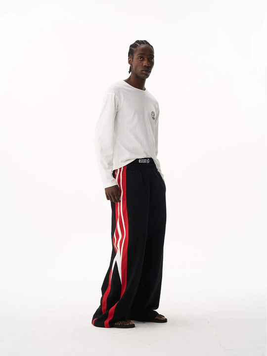 EXITMODE BY BLIND NO PLAN Double Waist Color Block Stripe Baggy Sweatpants | Face 3 Face