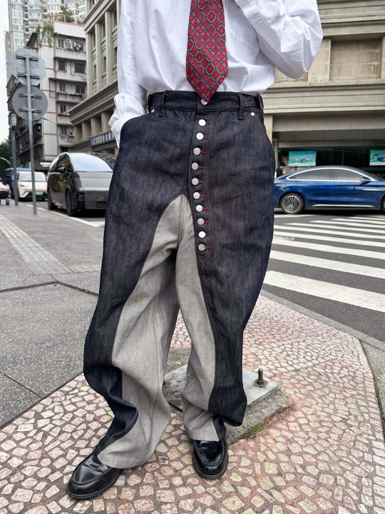 STEEPC Button Fly Reverse Patchwork Baggy Jeans | Face 3 Face