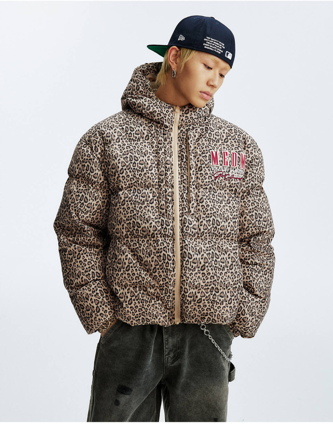 MEDM Leopard Leather Patch Puffer Jacket | Face 3 Face