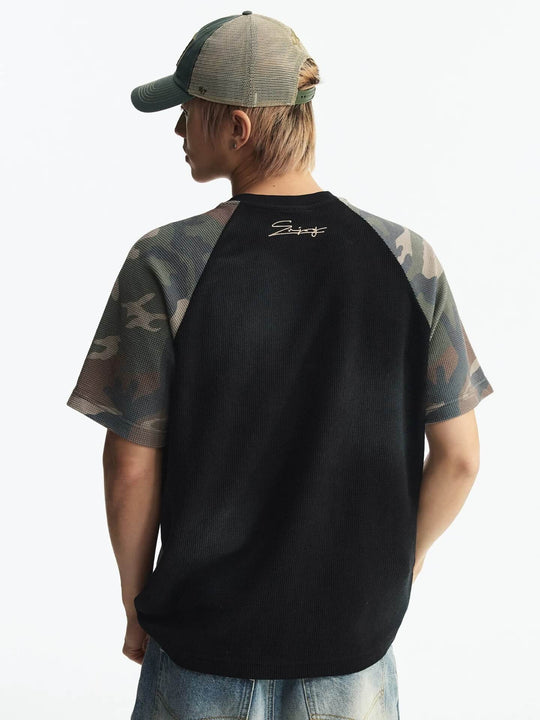 MEDM Camouflage Logo Patch Waffle Raglan Short Sleeve Tee | Face 3 Face