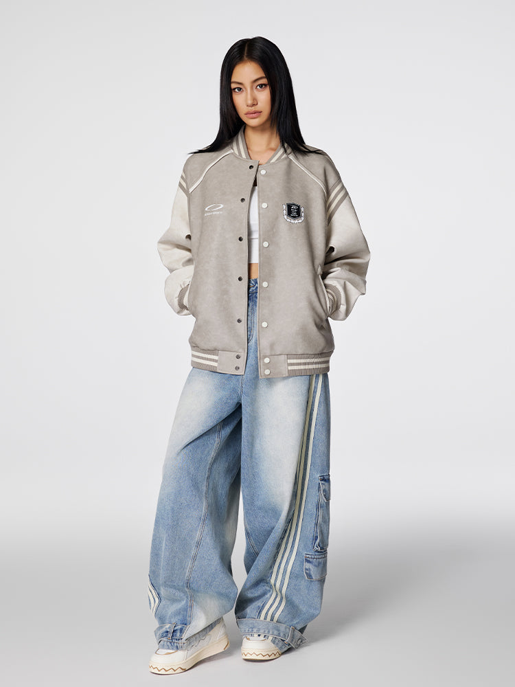 Racer varsity jacket | Achock Color Blocking PU Leather Varsity Jacket | Face 3 Face