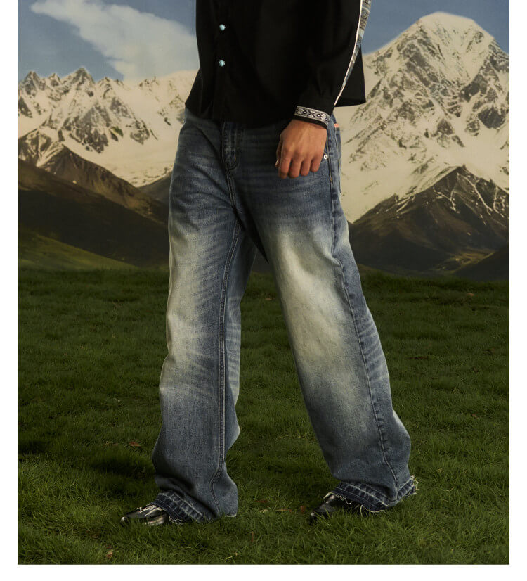 S45 Ethnic Trim Back Pocket Washed Jeans | Face 3 Face