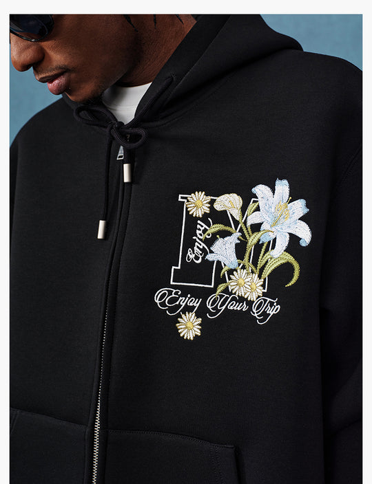 MEDM Floral Embroidery Air Layer Zip-Up Hoodie | Face 3 Face