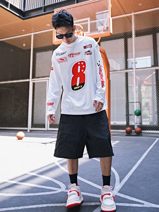 1807 Number 8 Racing Print Long Sleeve Tee | Face 3 Face