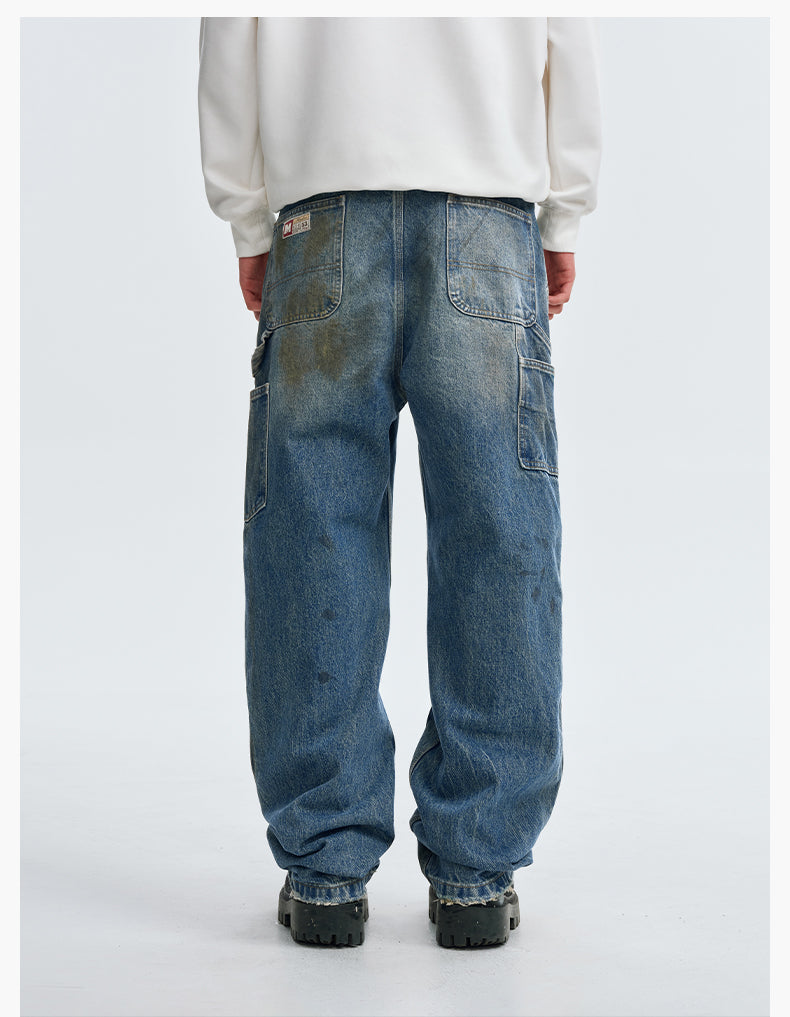 MEDM Dirty Washed and Painted Double Knee Jeans | Face 3 Face