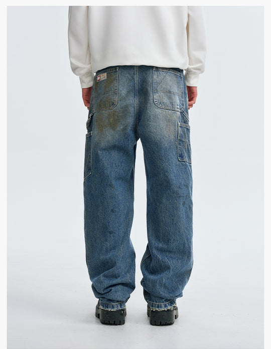 MEDM Dirty Washed and Painted Double Knee Jeans | Face 3 Face