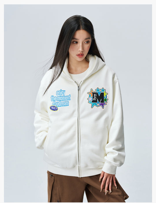 MEDM Blooming Star Embroidered Zip-Up Hoodie | Face 3 Face