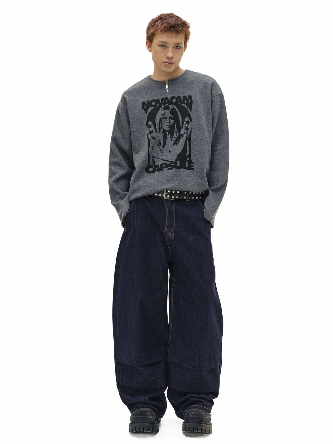 NOVACAM Blade Detail Folded Baggy Jeans | Face 3 Face