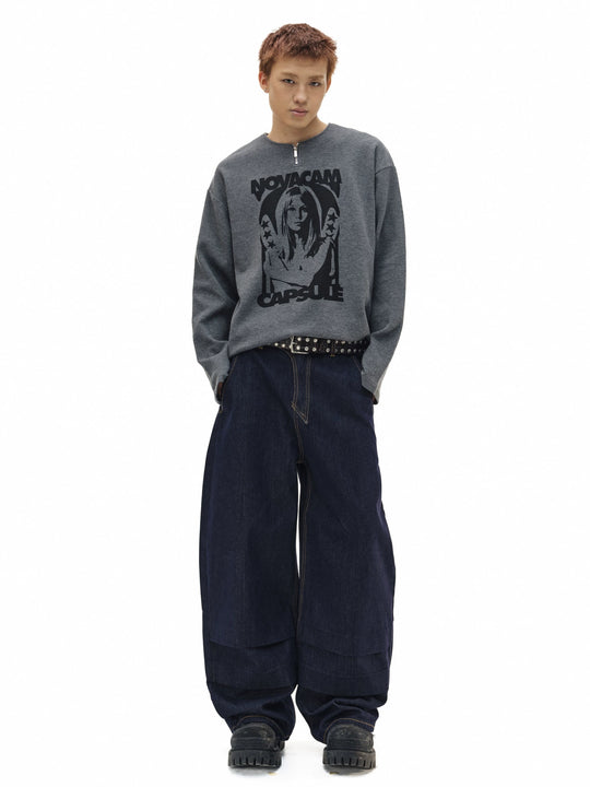 NOVACAM Blade Detail Folded Baggy Jeans | Face 3 Face