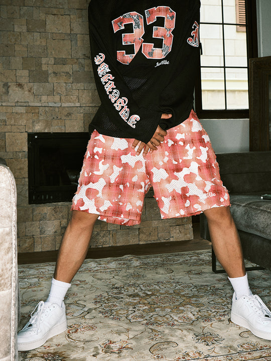 JUST VIBE Plaid Lace Trim Mesh Basketball Shorts | Face 3 Face