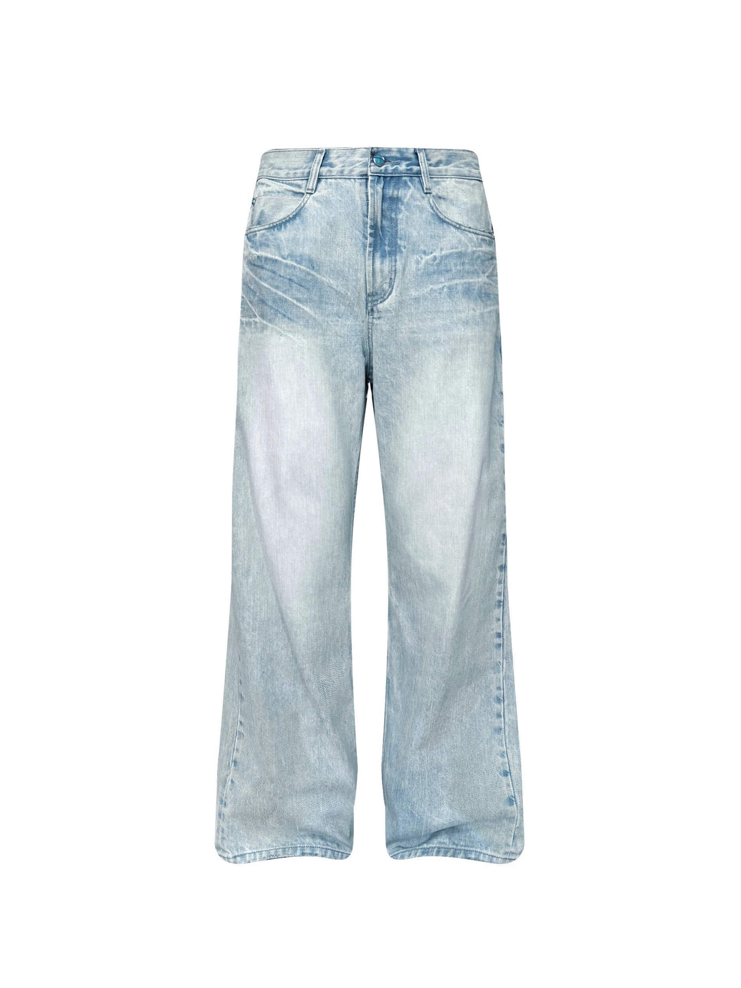 S45 Light Blue Heavy Washed Turquoise Button Flared Jeans